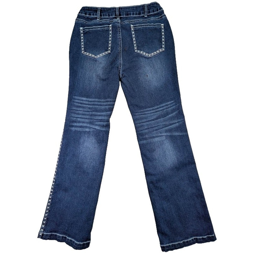 Flamingals Jeans Womens XL Y2K Western Cowgirl Bootcut Flare Whiskered Dark Wash - Picture 2 of 11